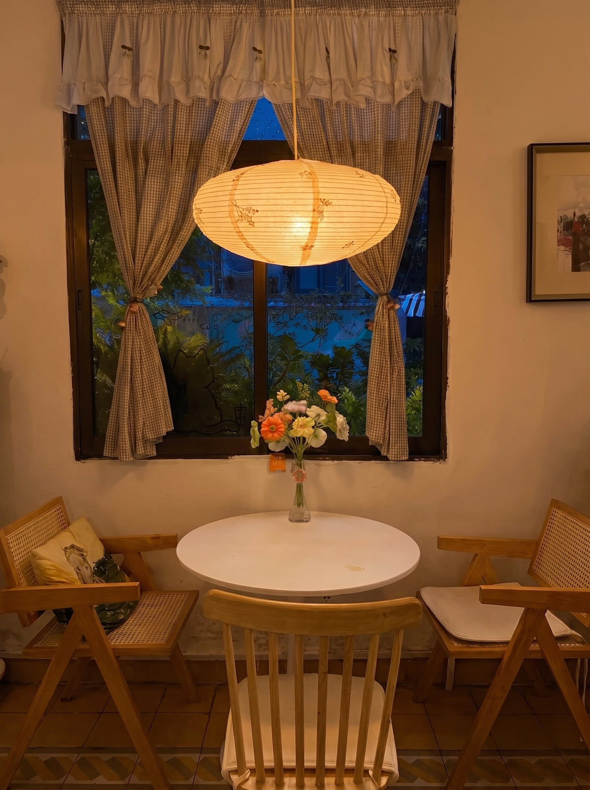 Embroidered Japanese Stype linen Lantern Pendant Light Shade  – Minimalist Fabric Lampshade for Bedroom & Living Room