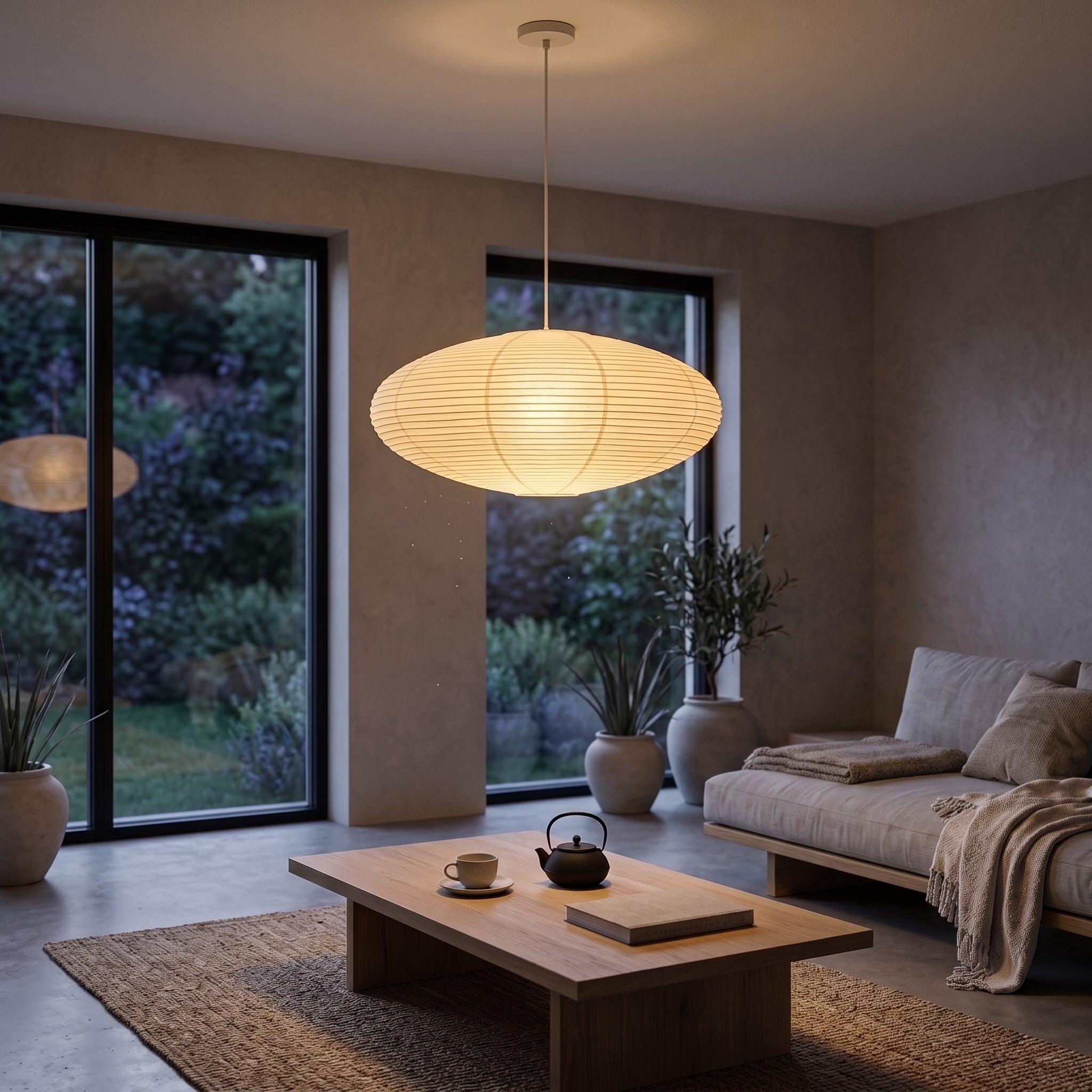 Japanese Rice Paper Lantern Pendant Light Shade (50cm-88cm) – Minimalist Paper Lampshade for Bedroom & Living Room