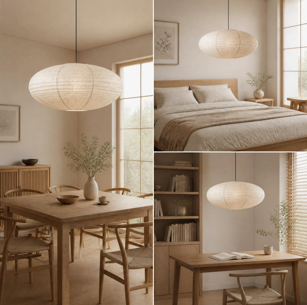 Japanese Stype linen Lantern Pendant Light Shade  – Minimalist Fabric Lampshade for Bedroom & Living Room