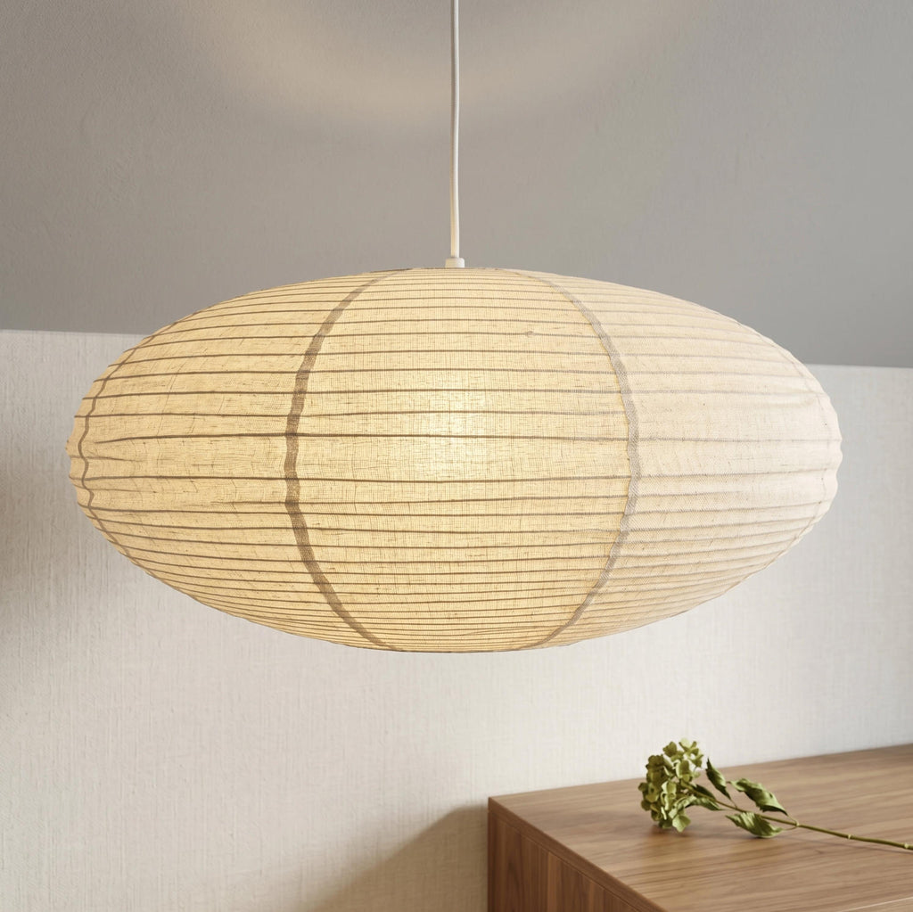 Japanese Stype linen Lantern Pendant Light Shade  – Minimalist Fabric Lampshade for Bedroom & Living Room