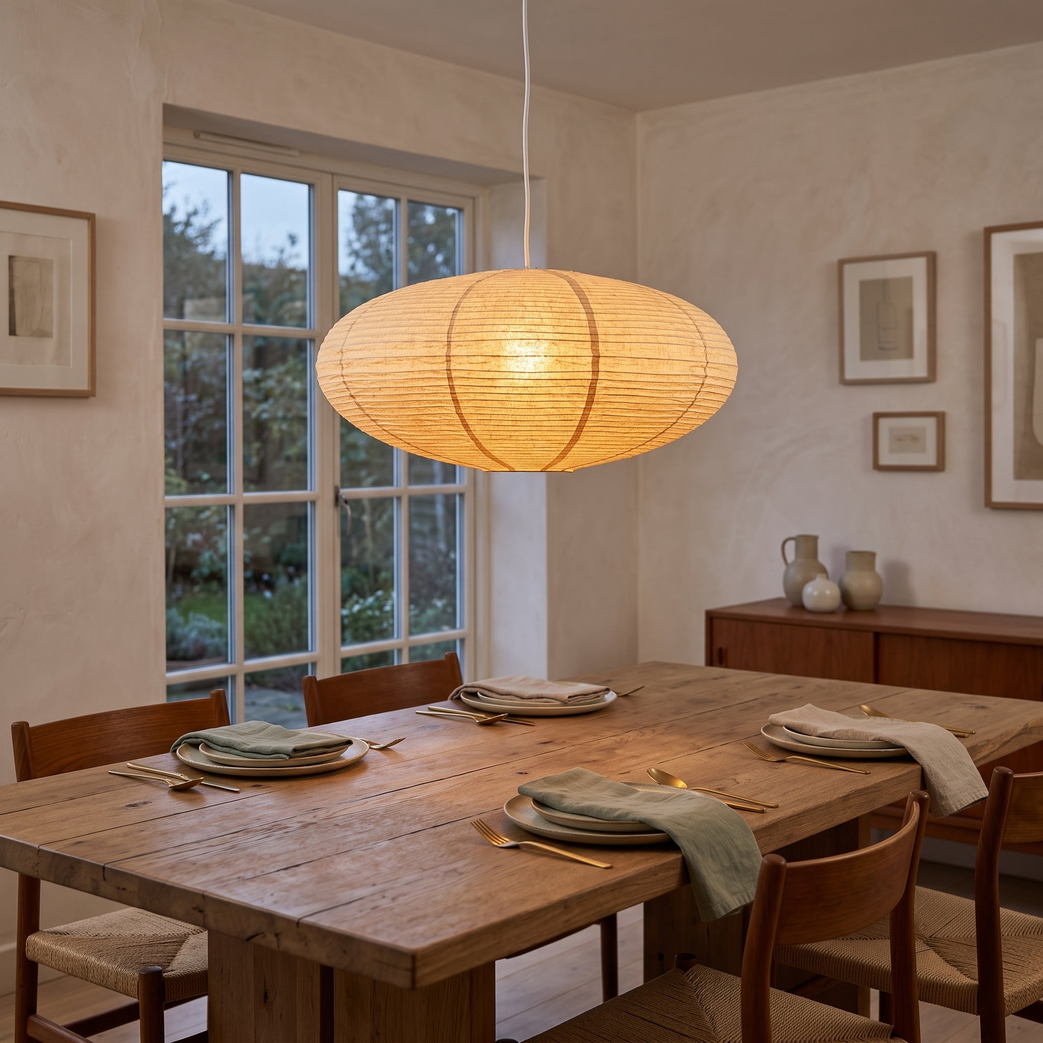 Japanese Stype linen Lantern Pendant Light Shade  – Minimalist Fabric Lampshade for Bedroom & Living Room