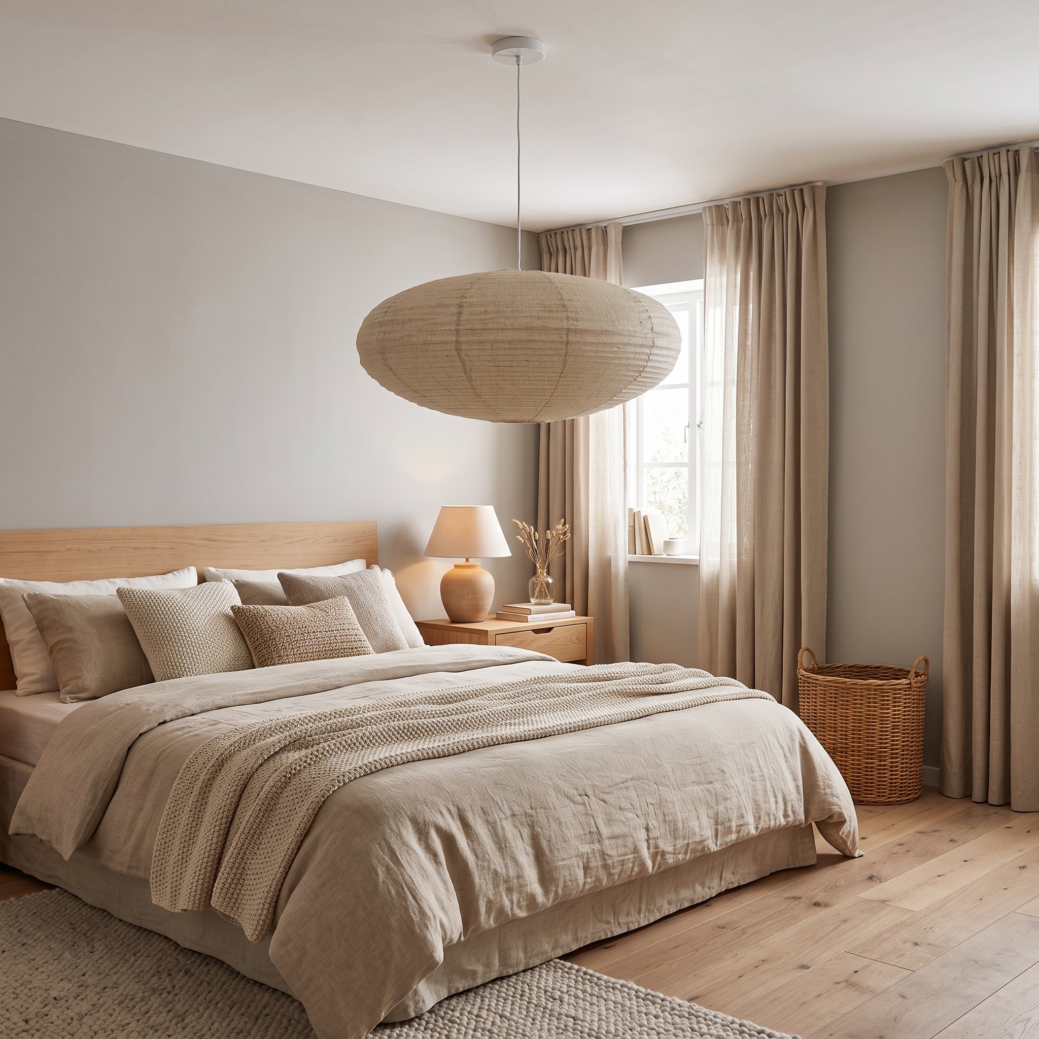 Japanese Stype linen Lantern Pendant Light Shade  – Minimalist Fabric Lampshade for Bedroom & Living Room