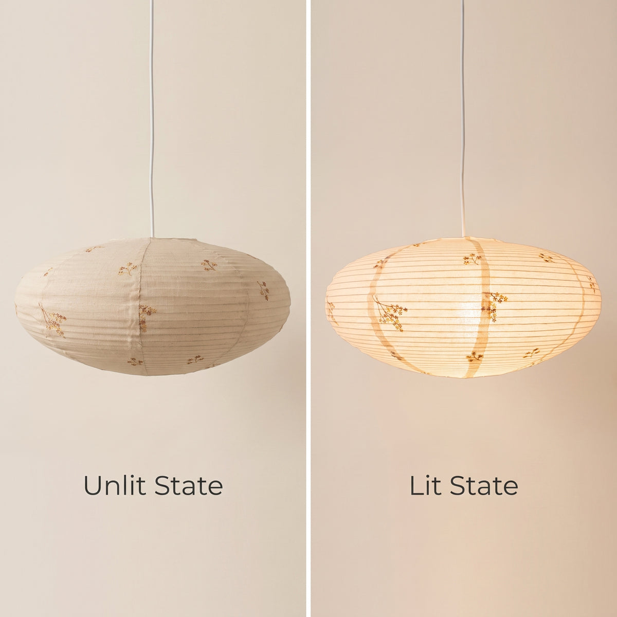 Embroidered Japanese Stype linen Lantern Pendant Light Shade  – Minimalist Fabric Lampshade for Bedroom & Living Room