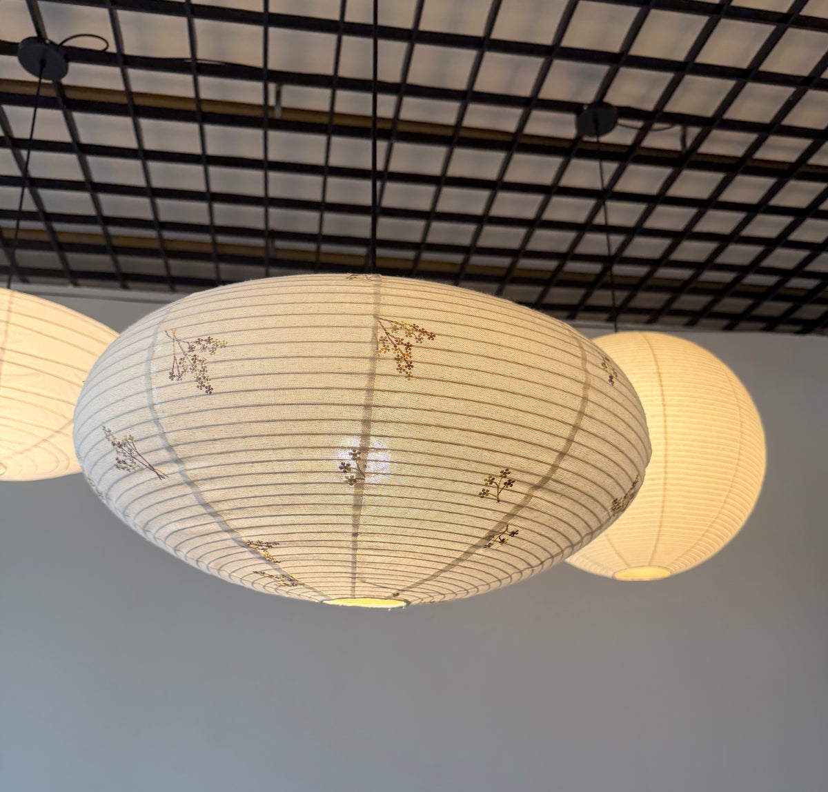 Embroidered Japanese Stype linen Lantern Pendant Light Shade  – Minimalist Fabric Lampshade for Bedroom & Living Room