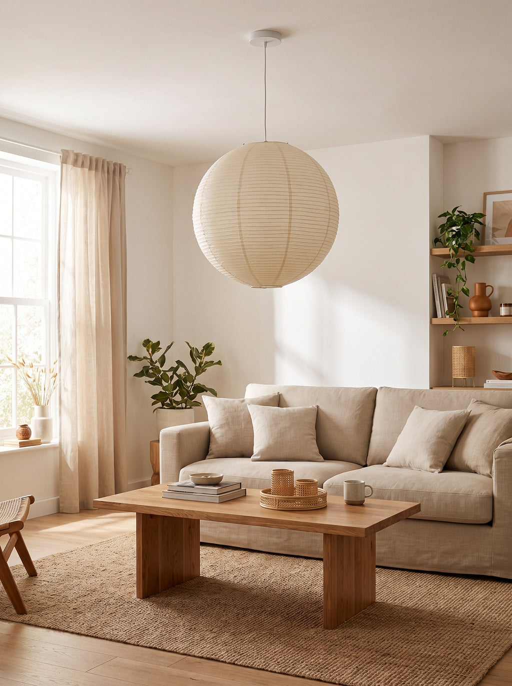 Japanese Rice Paper Lantern Pendant Light Shade – Minimalist Paper Lampshade for Bedroom & Living Room