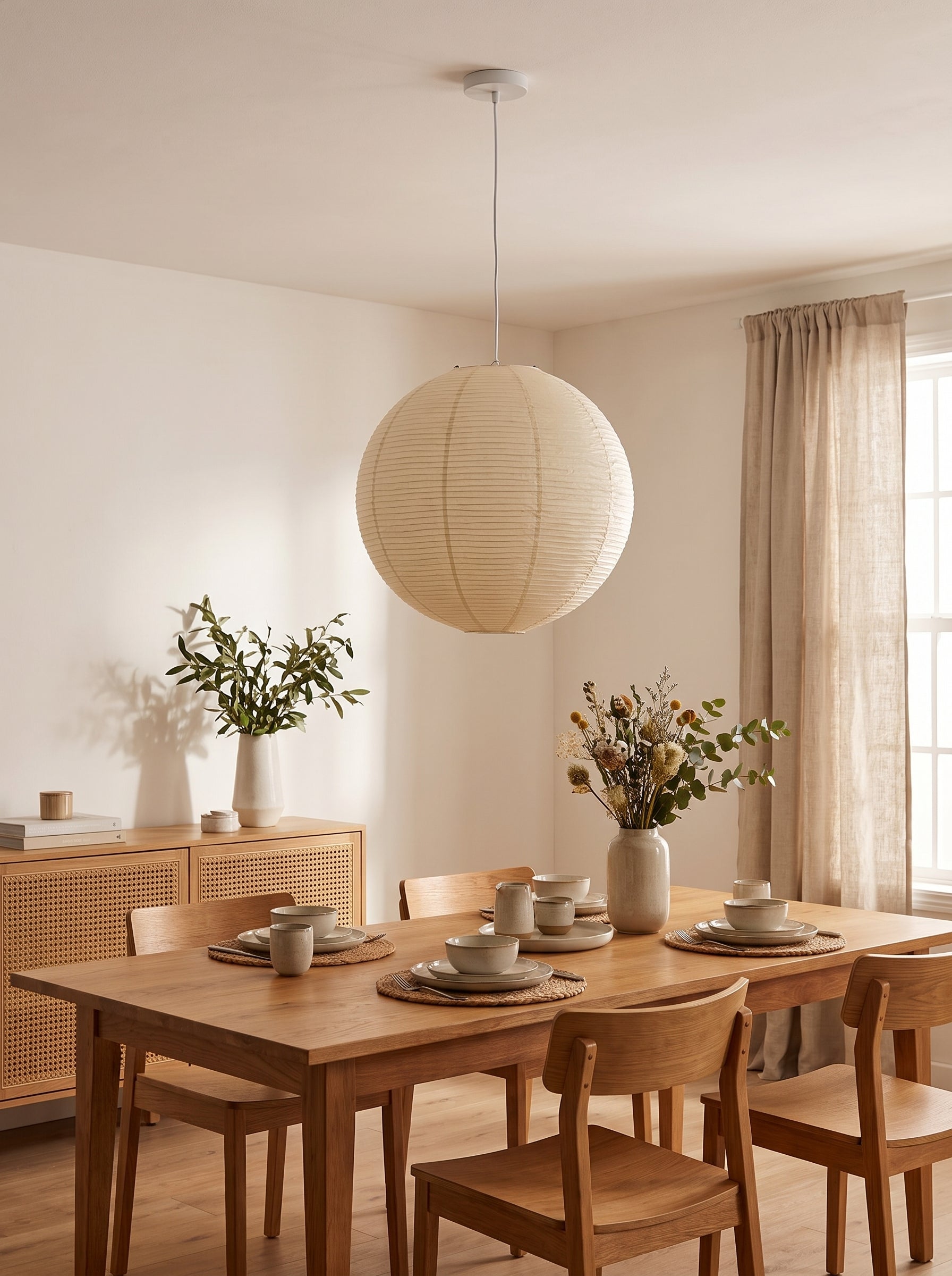 Japanese Rice Paper Lantern Pendant Light Shade – Minimalist Paper Lampshade for Bedroom & Living Room