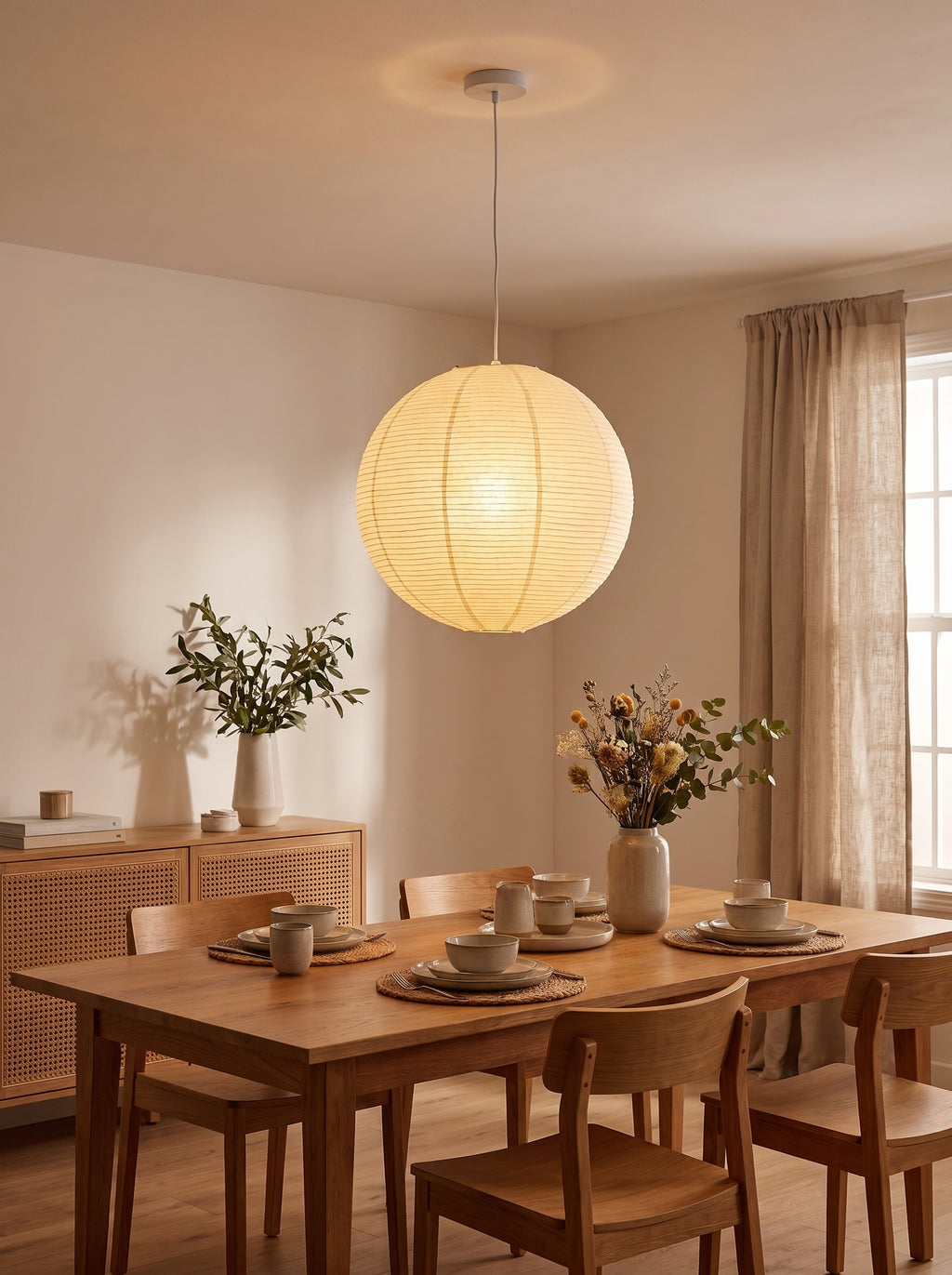 Japanese Rice Paper Lantern Pendant Light Shade – Minimalist Paper Lampshade for Bedroom & Living Room