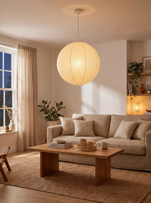 Japanese Rice Paper Lantern Pendant Light Shade – Minimalist Paper Lampshade for Bedroom & Living Room