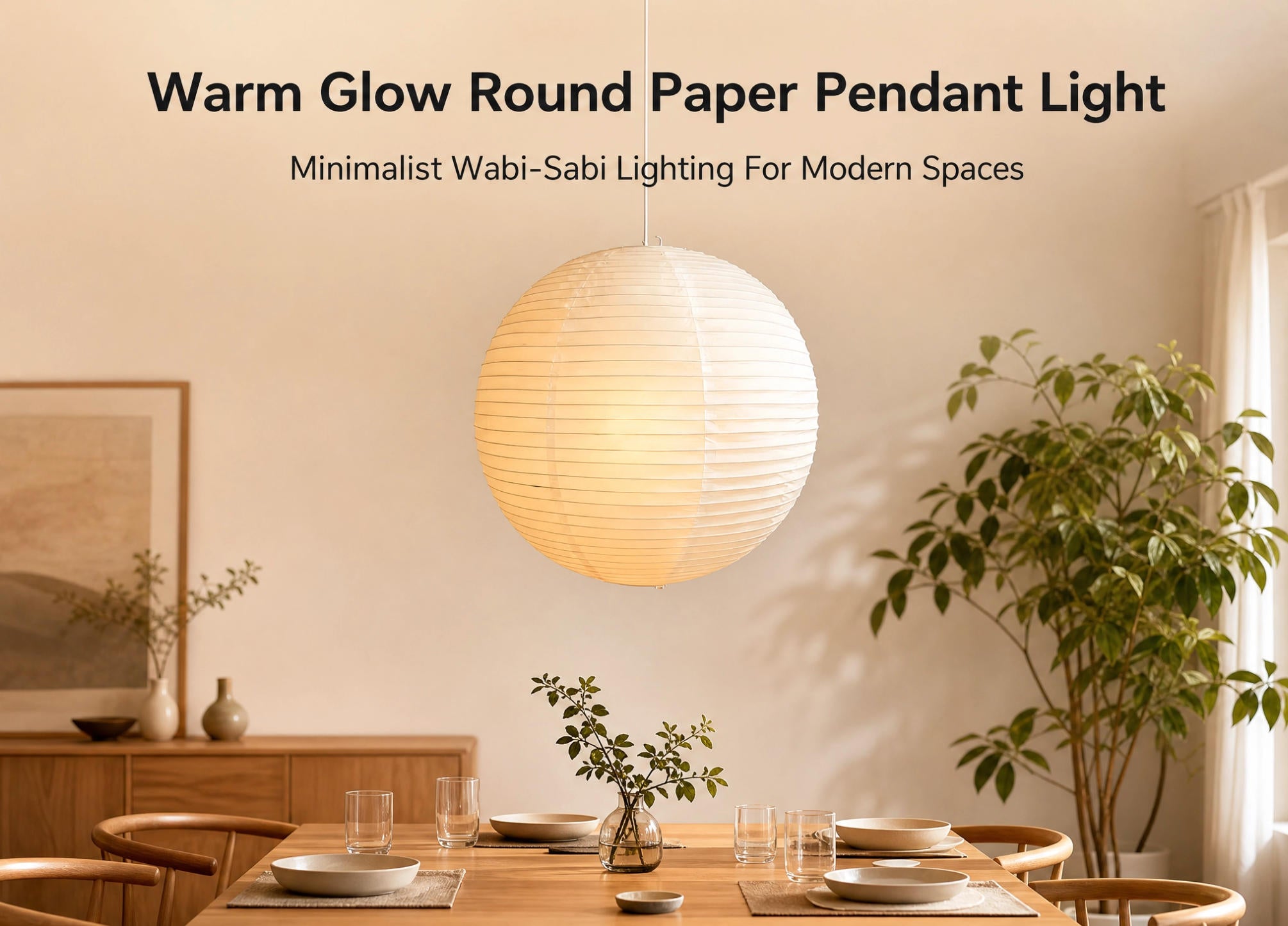 Japanese Rice Paper Lantern Pendant Light Shade – Minimalist Paper Lampshade for Bedroom & Living Room
